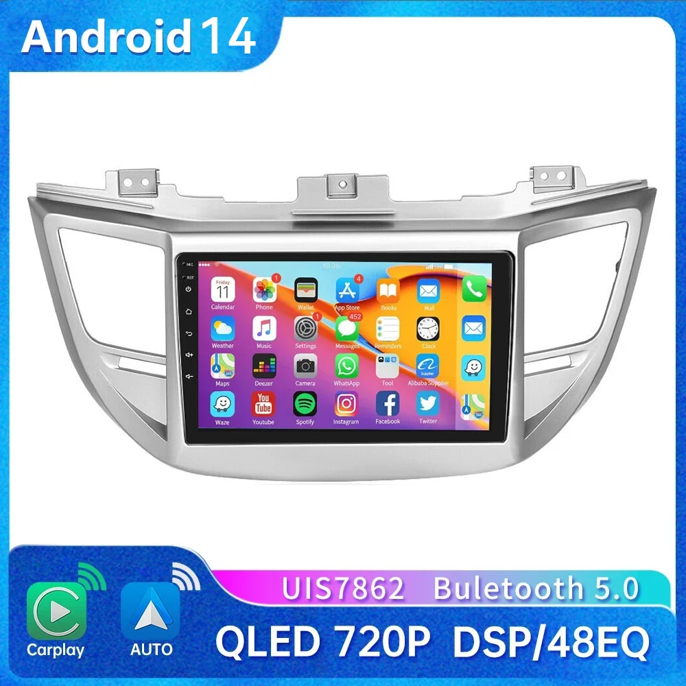 Android 14 Carplay Auto For Hyundai Tucson IX35 3 2015 2016-2018 Car Radio Multimedia GPS Navigation Player Stereo video BT DSP