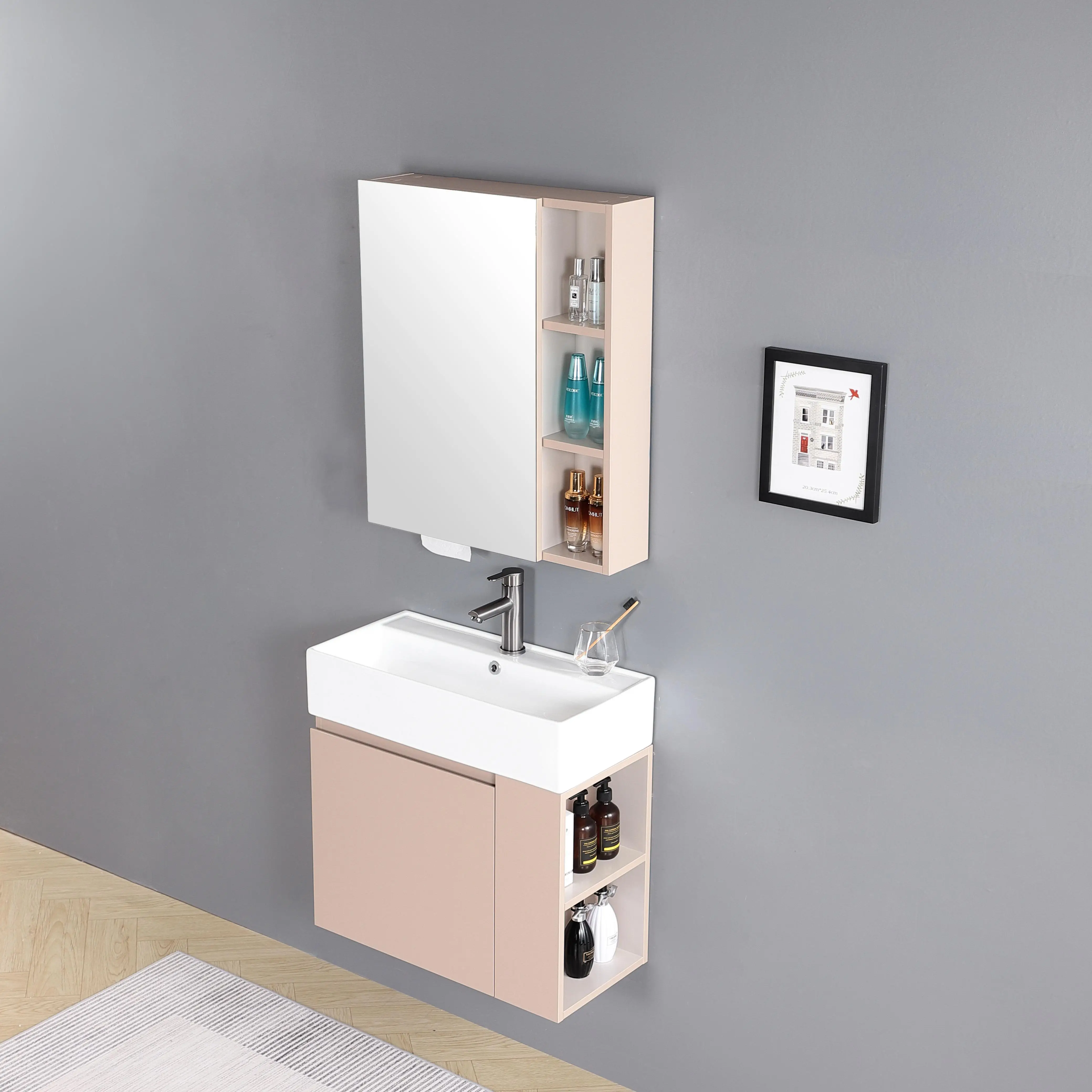 China Manufacturer Rectangular Ceramic Cabinet Wash Basin Wall Hung Bathroom Vanities