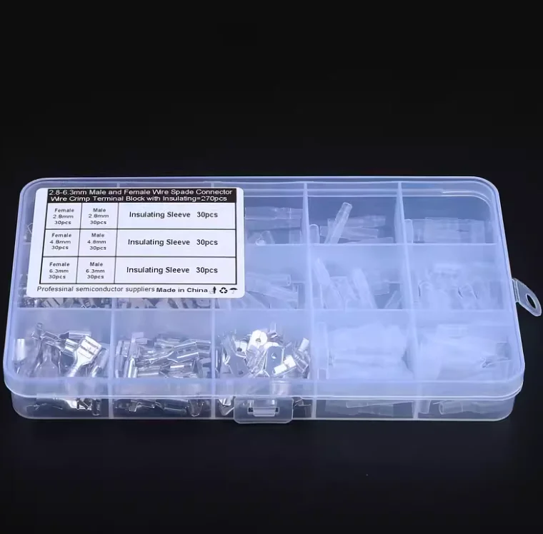 

1 коробка, обжимные клеммы для мужчин и женщин, лопаточная втулка для проводов 0,5 мм2-1,5 мм2, 22-16 AWG, комплект разъемов для обертывания, 270 шт., 2,8/4,8/6,3 мм