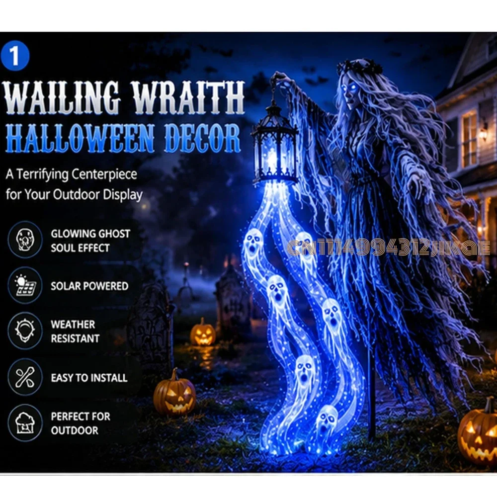 Halloween Soul Harvester Animated Solar Powered Garden Light,Halloween Ghost Yard Light, Solar Witch and Glowing Soul Stake - view 4