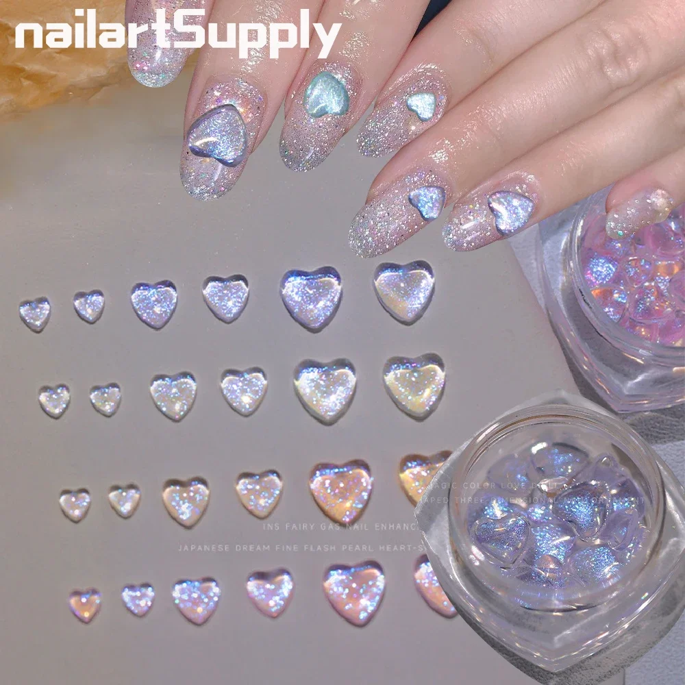 

30Pcs Heart Shaped Shiny Aurora Nail Art Rhinestone Resin Galaxy Color Symphony Nail Gems Parts Clear Crystal Manicure Acessorie