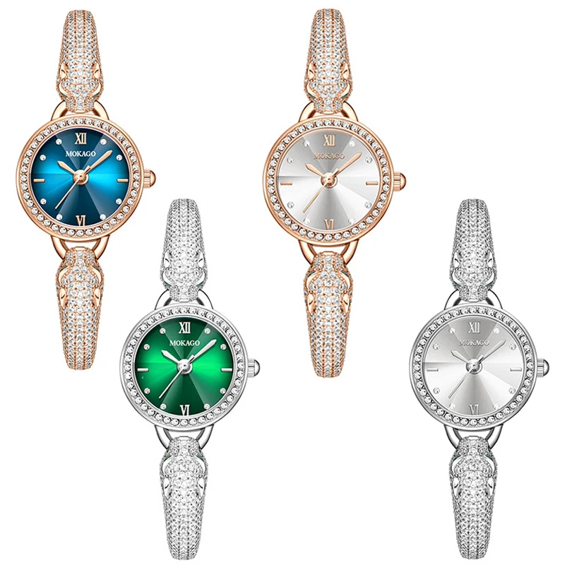 New women's fashion quartz watch Leopard head waterproof bracelet Light luxury set with shiny jewelry watch full of Star diamond