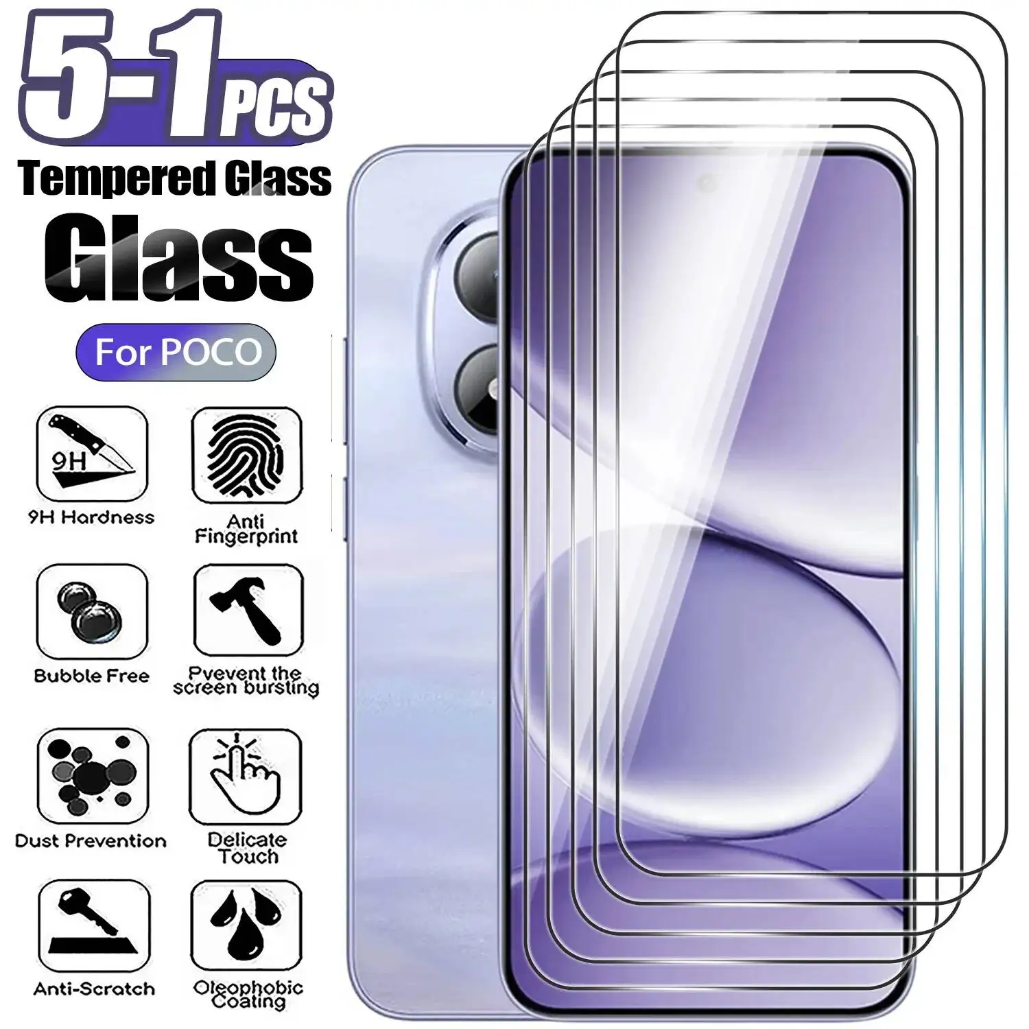 

5-1Pcs Tempered Glass Screen Protector For Redmi Note Series 15 Pro 14 13 12 11 4G 5G 11S 12S 11E - Clear HD Protection