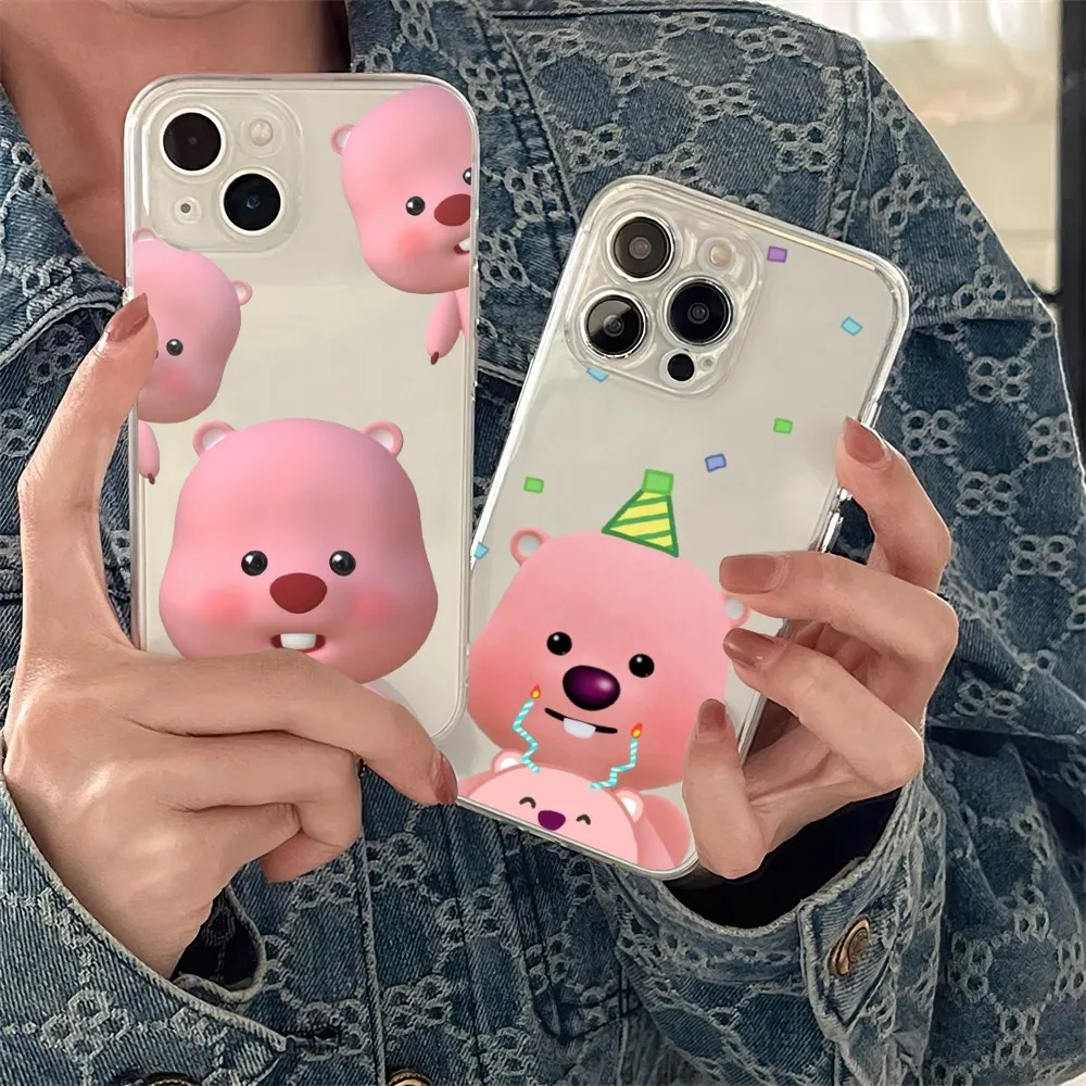 Korea cartoon l-loopy pink cute Phone Case For iPhone 11 12 Mini 13 14 15 Pro XS Max X 8 Plus SE XR Transparent Shell