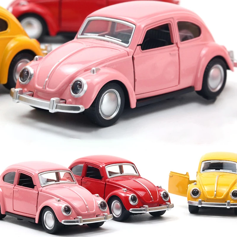 Modelo de coche de aleación Beetle Vintage, apertura de puerta, juguete para niños, Decoración de Pastel de coche de motor, accesorios de colección para regalo de niño