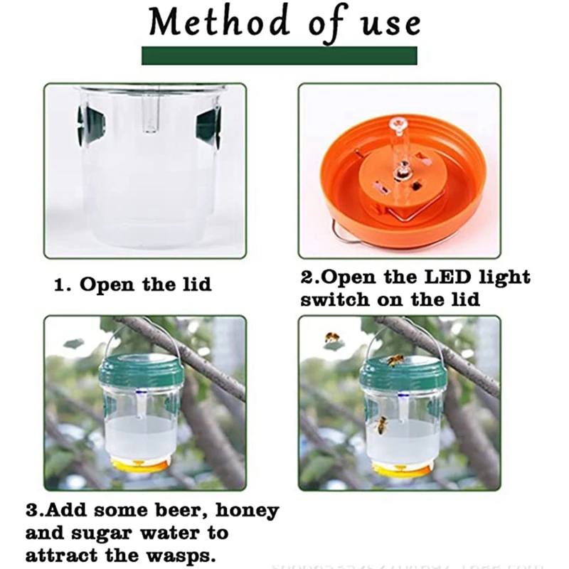 4 Pack Bee Trap Catcher Wasp Traps For Wasps Bee Traps, Reusable Solar Powered Hanging For Outdoor