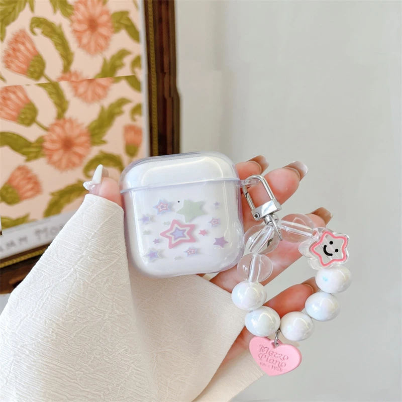 Kawaii Colorful Star Soft Clear TPU Wireless Earphone Case For Apple AirPods 4 1 Pro 3 2 Generation Protective Silicone Cover