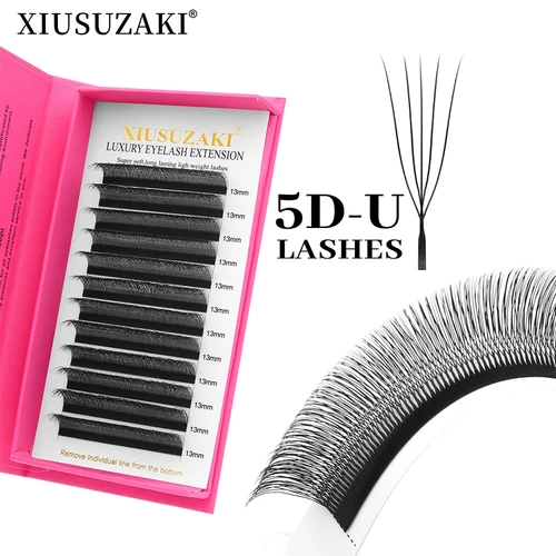 Imagen 1 del producto Extensiones de pestañas XIUSUZAKI U 5D W, negro mate, en forma de U, 5DW, pestañas en U, ventiladores de volumen prefabricados, pestañas postizas