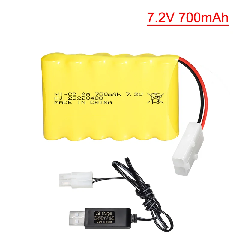 7.2v 700mah NiCD Rechargeable Battery + Charger For Rc toy Car Boat Tank Train Robot Gun NI-CD AA 7.2v Battery Pack 1pcs to 2pcs