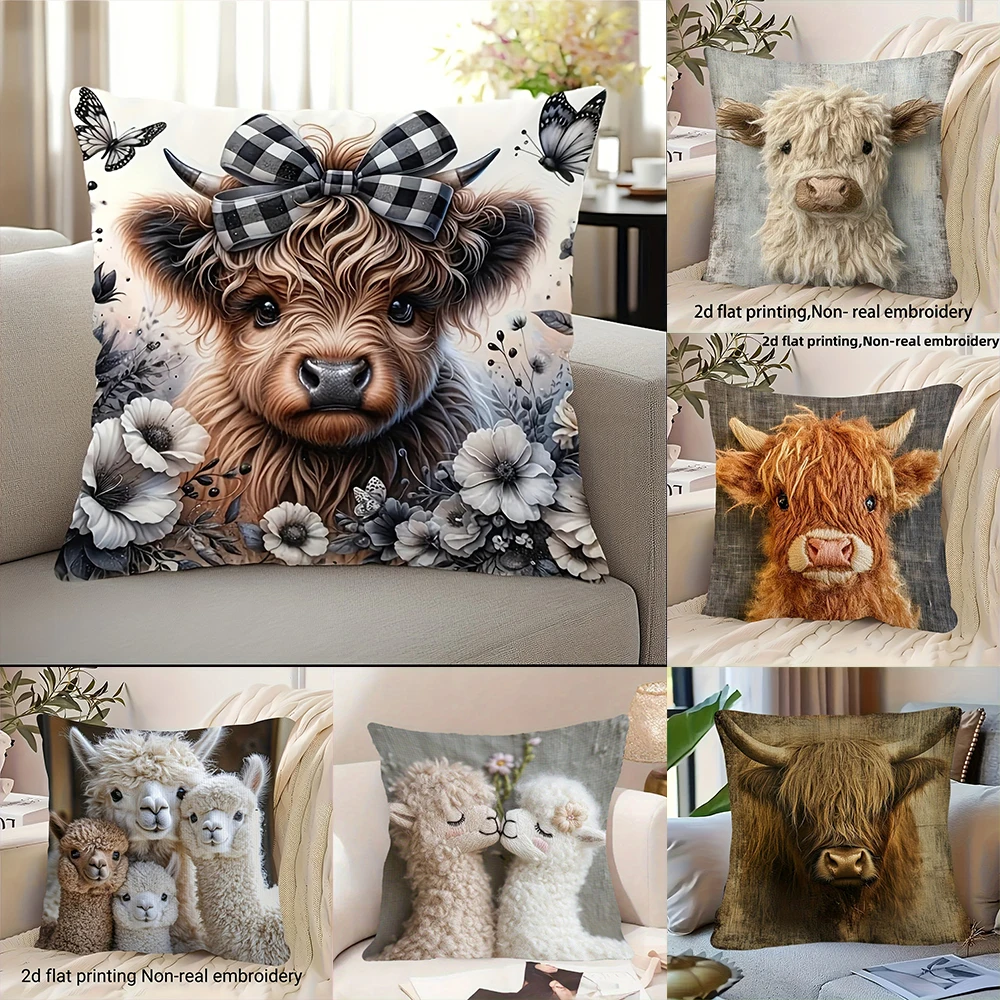 Cute Cow & Alpaca Pillow Covers , Used for sofa bedroom room dormitory home decoration cushion cover.