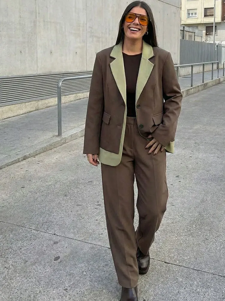 HH, chaqueta de retazos a la moda para mujer, chaqueta de traje de manga larga con una hilera de botones, tendencia de primavera y otoño, prendas de vestir elegantes para mujer de calle alta