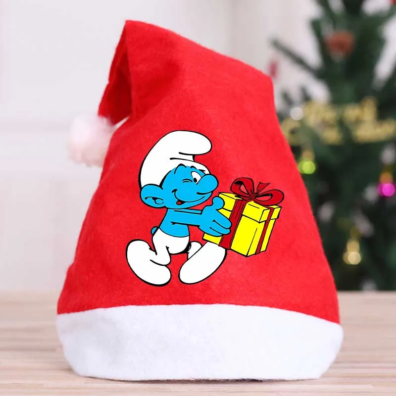 Anime Smurfs 2024 Christmas Hat Gift Bag Movie Cartoon Cute Ornament Holiday Party Hat Adult Child Home Xmas Decoration Cap Gift