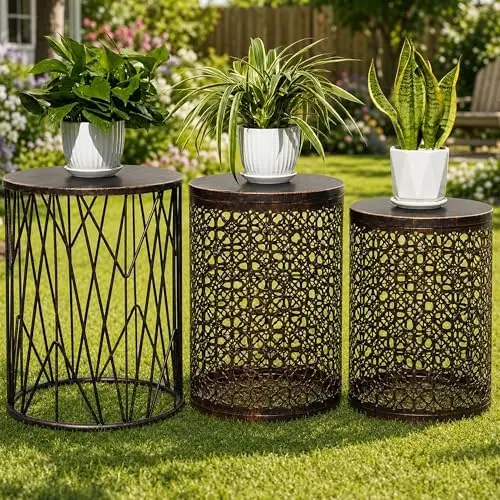 Set of 3 Heavy-Duty Round End Table, Side Table, Coffee Table for Indoor Multifunctional Use, Outdoor Decorative Garden