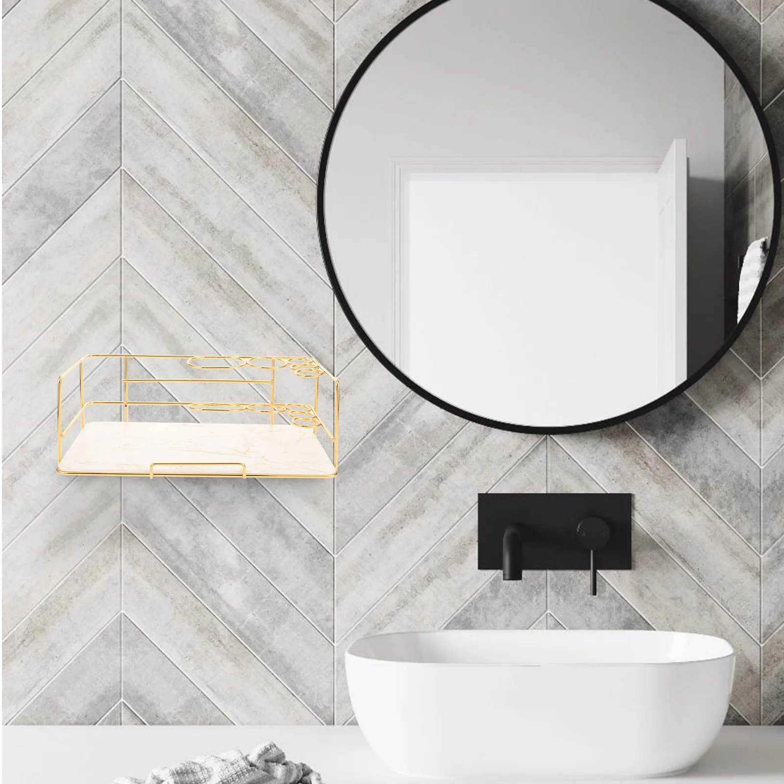 

Marble Pattern Bathroom Countertop Organizer Tray Toothbrush Holder Vanity Storage Desk Toiletry Rack