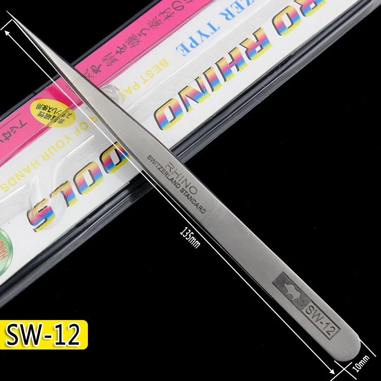 Japanische RHINO SW-Serie, mattierte, antimagnetische und säurebeständige Schweizer Technologie, schlanke, spitze Präzisionspinzette mit hoher Härte