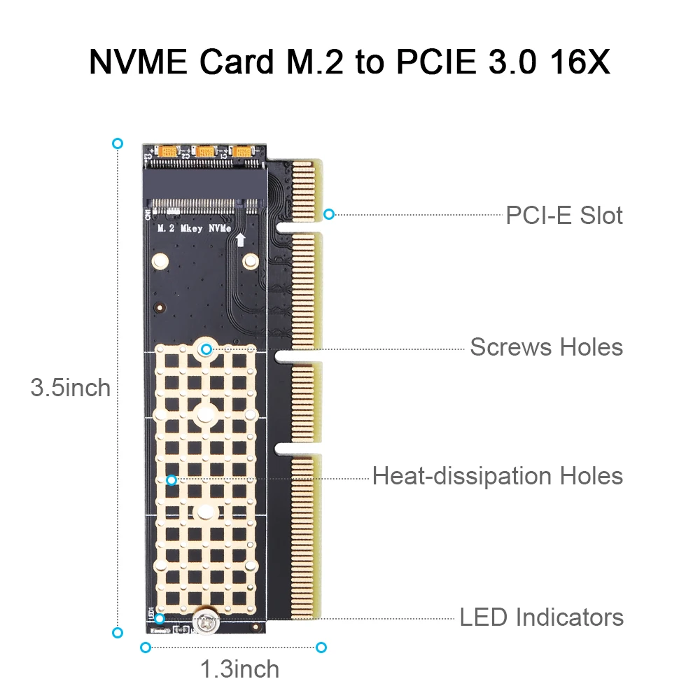 Zexmte NVME Adapter PCIe 16x M.2 NVMe Adapter M.2 to PCIE3.06 Expansion Card Hard Drive Adapter Support PCIe x4x8x16 Slot A Pci