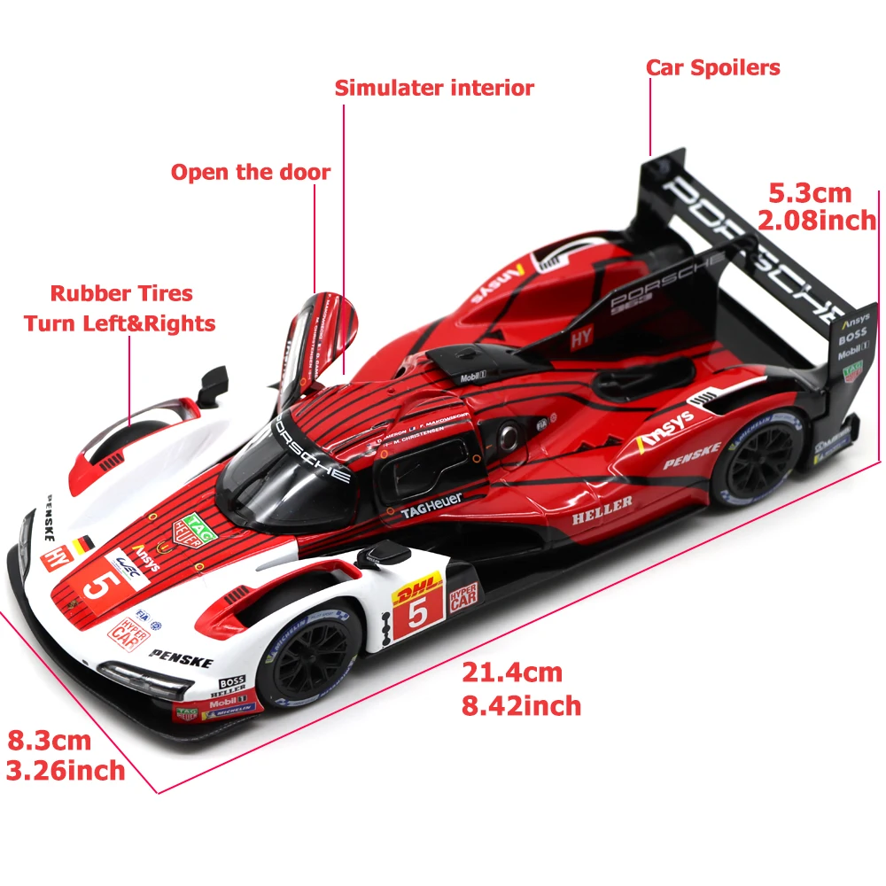 Bburago 1/24 Porsche 963 Hypercar Model DU Mans Racing Alloy Diecast Cars Open The Doors Rubber Tires Collect For Adults