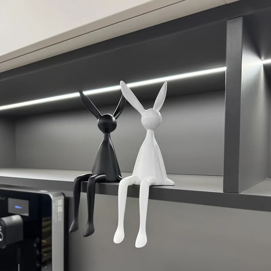 1pc Cartoon Rabbit Figurine, Resin Sitting Long Eared Bunny Ornament, Decor for Living Room,Rabbit Accessories