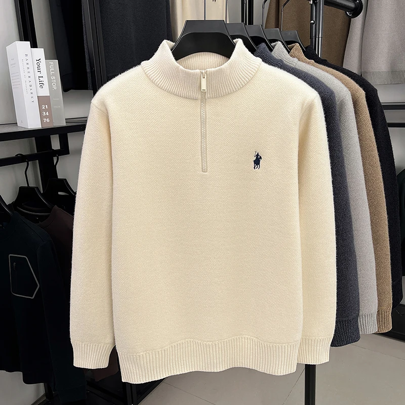 Luxusmarke Herrenpullover Winter Neu Verdickter Warmer Rollkragenpullover Mode Klassischer Paul Pony Bestickter Samt-Strickpullover – Detail 14