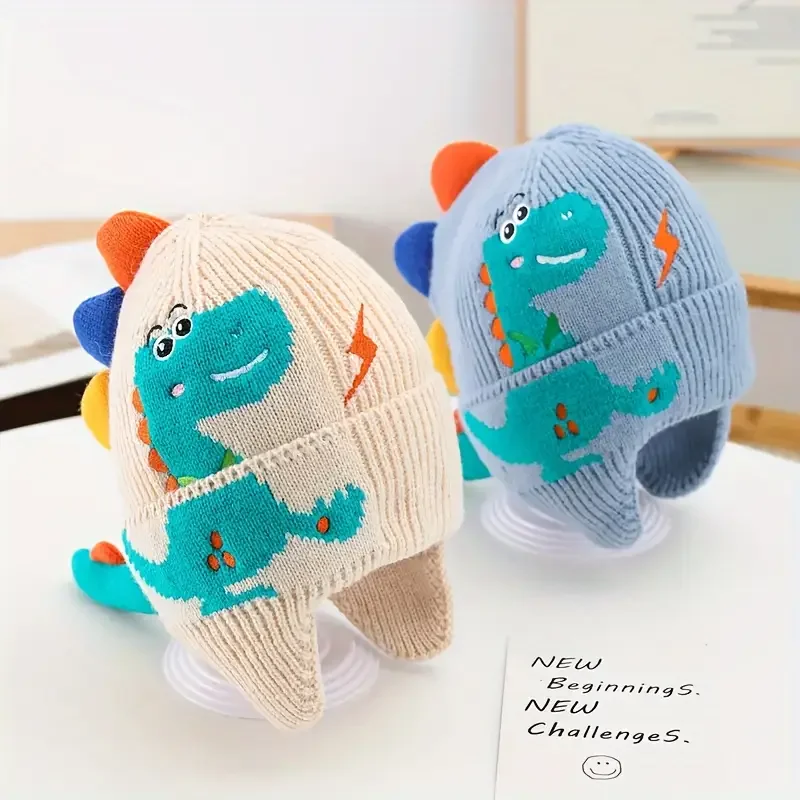 

Dinosaur Earflap Beanie for Kids 3-10 Years Winter Knit Hat Soft Warm Boys Girls Christmas Halloween Party Hat Easy CareStretchy
