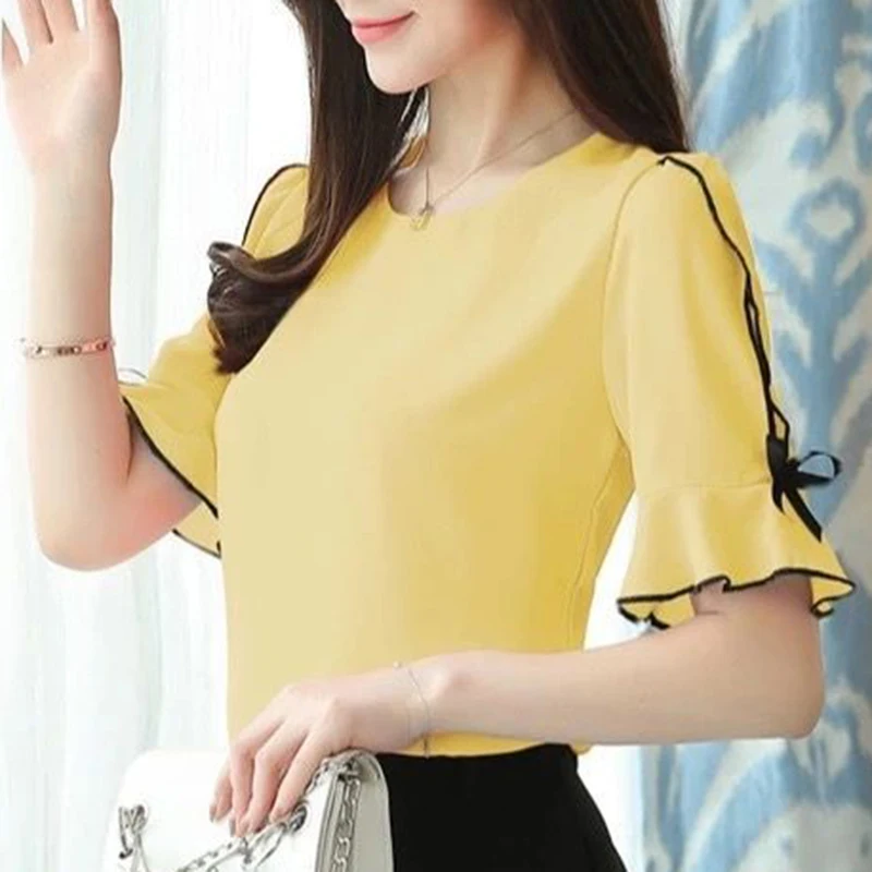 Elegant Ruffles Spliced Loose Hollow Out Bow Blouse Women's Clothing 2024 Summer New Casual Pullovers Chiffon Office Lady Shirt