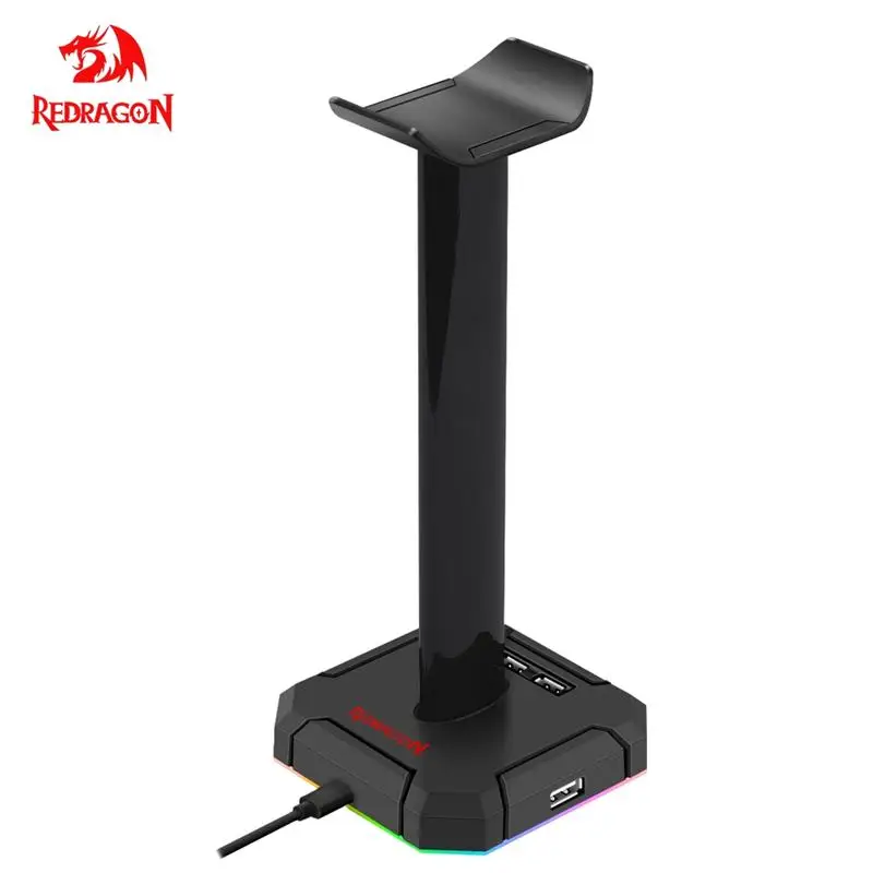 REDRAGON SCEPTER PRO HA300 RGB Headphones Stand with 4 USB 2.0 HUB Ports,Headphone Holder for Gamers Gaming computer PC Desk