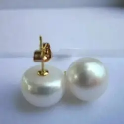 Huge 11-12mm AAA++ White AKOYA Natural Pearl women Earrings 14K GOLD