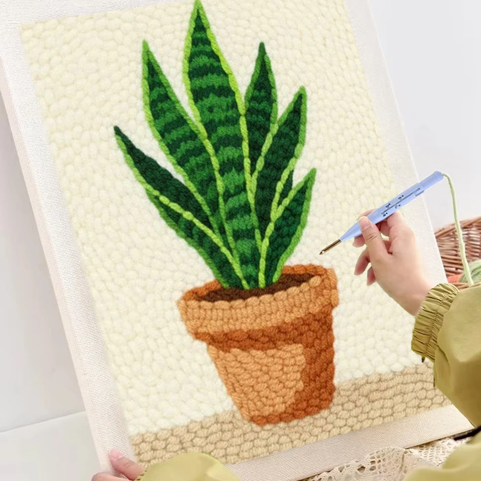 

25x30cm Potted Plant Punch Needle Embroidery Kit DIY Sewing Crafts Set with Frame for Adults Starting Kit