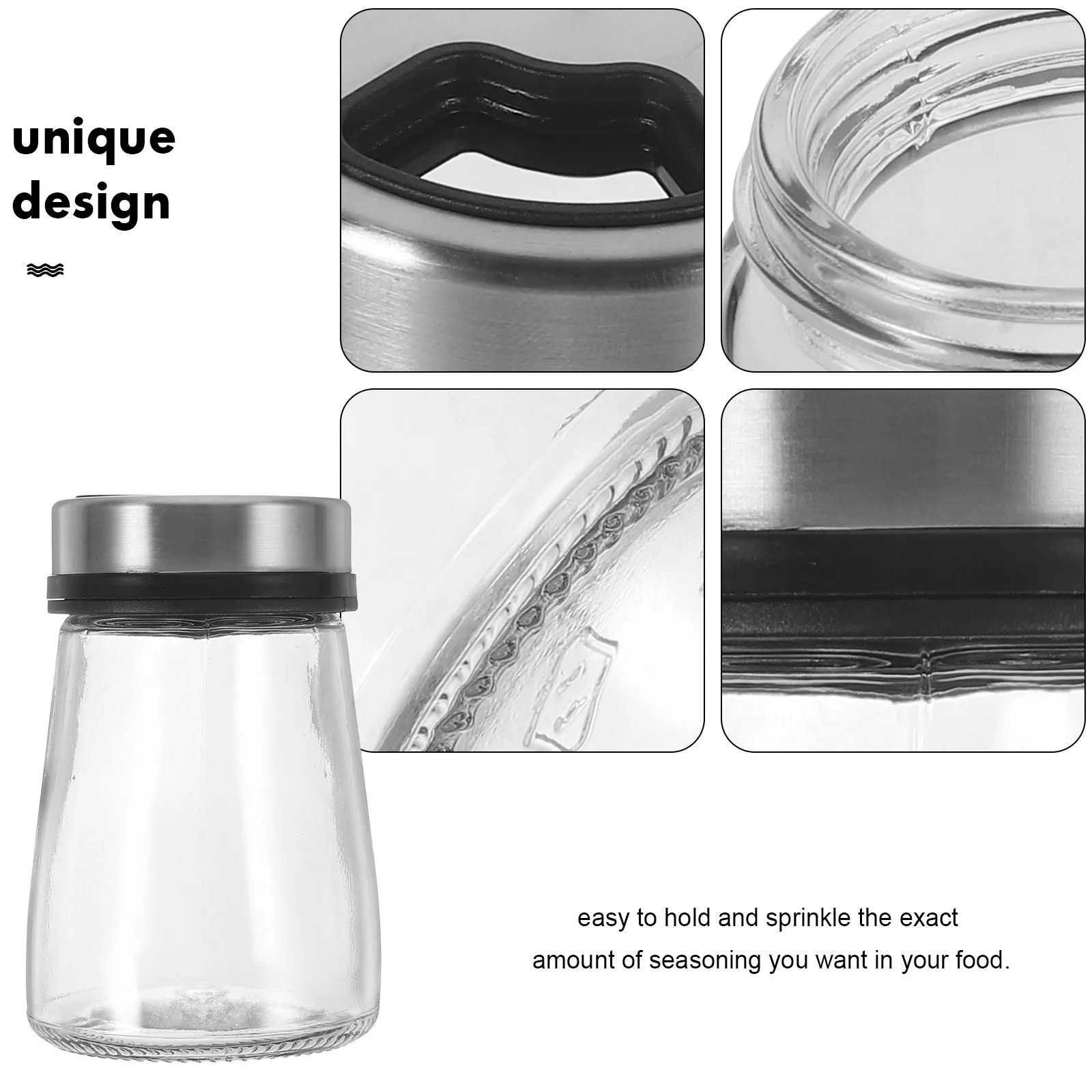 

Stainless Steel Lid Glass Salt and Pepper Shaker Multipurpose Condiment Jar Practical Kitchen Essentials