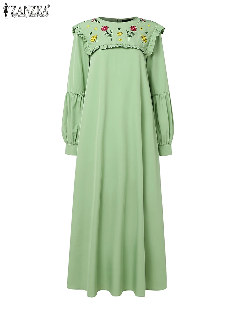 2025Vrouwen Herfst Jurken Geborduurde Zonnejurk ZANZEA Elegante Lange Mouw Moslim Jurk Abaya IsIamic Gewaad Hijab Vestidos Kaftan