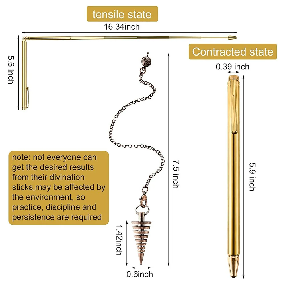 순수 구리 금속 탐지 막대 펜듈럼 펜던트 물과 용 점술 금 탐지 막대 보물찾기 도구 1세트
