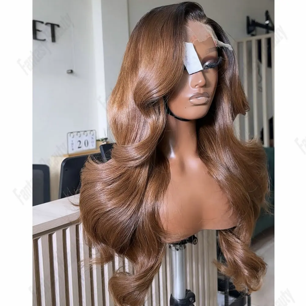 

Светло-каштаново-коричневый 100% человеческие волосы 13x6 360 Парики фронта шнурка Бесклеевые свободные волны Полный парик шнурка Человеческие волосы для чернокожих женщин
