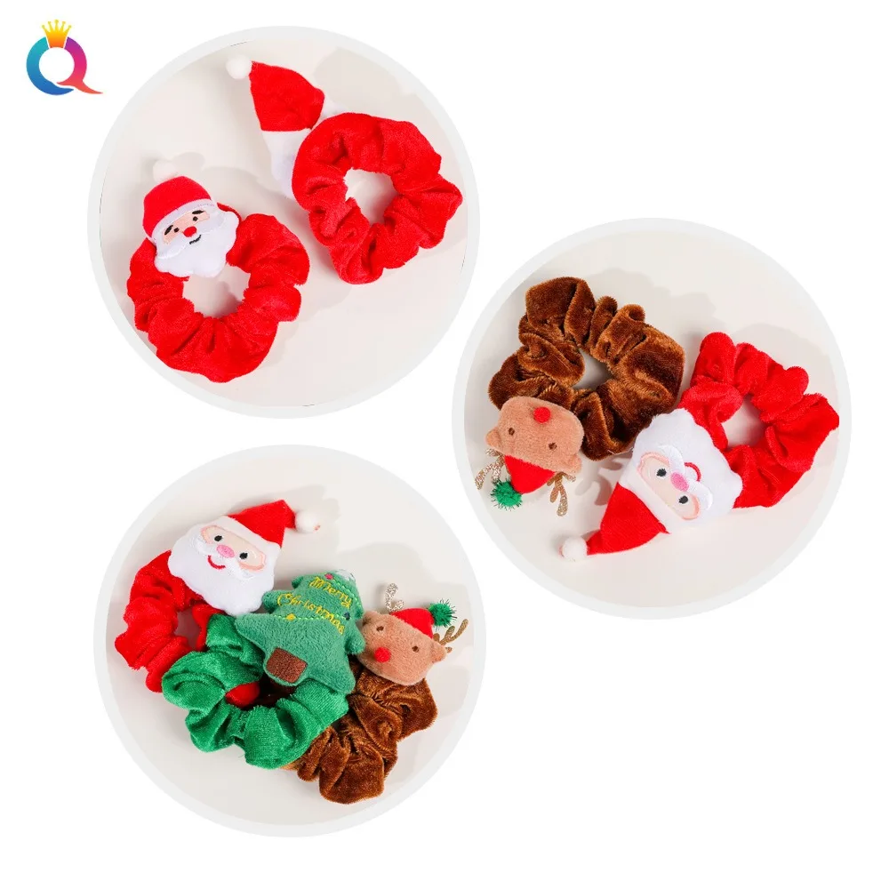 Christmas Style Scrunchies Santa Claus Christmas Tree Elk Hair Band Fashion Vintage Red Green Hair Ring Christmas Gifts