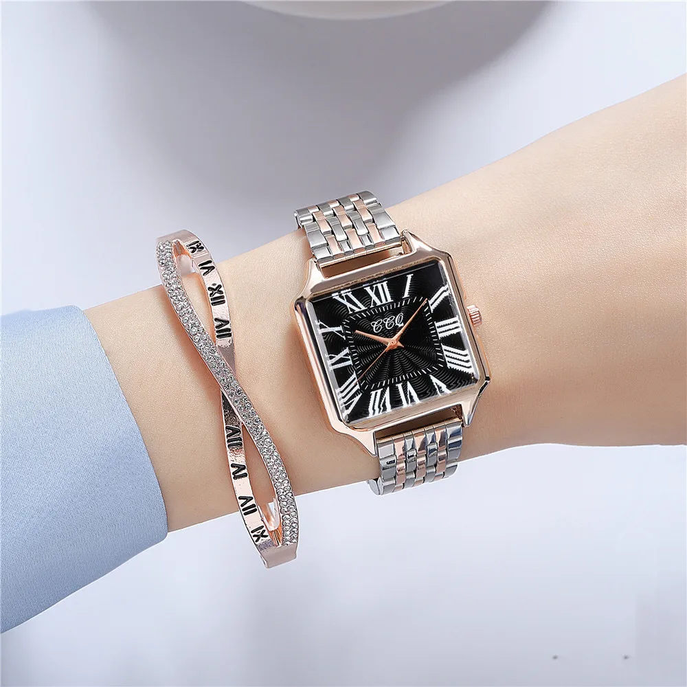 Women\'s Fashion Roman Design Square Watches Room Gold Alloy Strap Luxury Ladies Quartz Wristwatches Qualities Female Clock