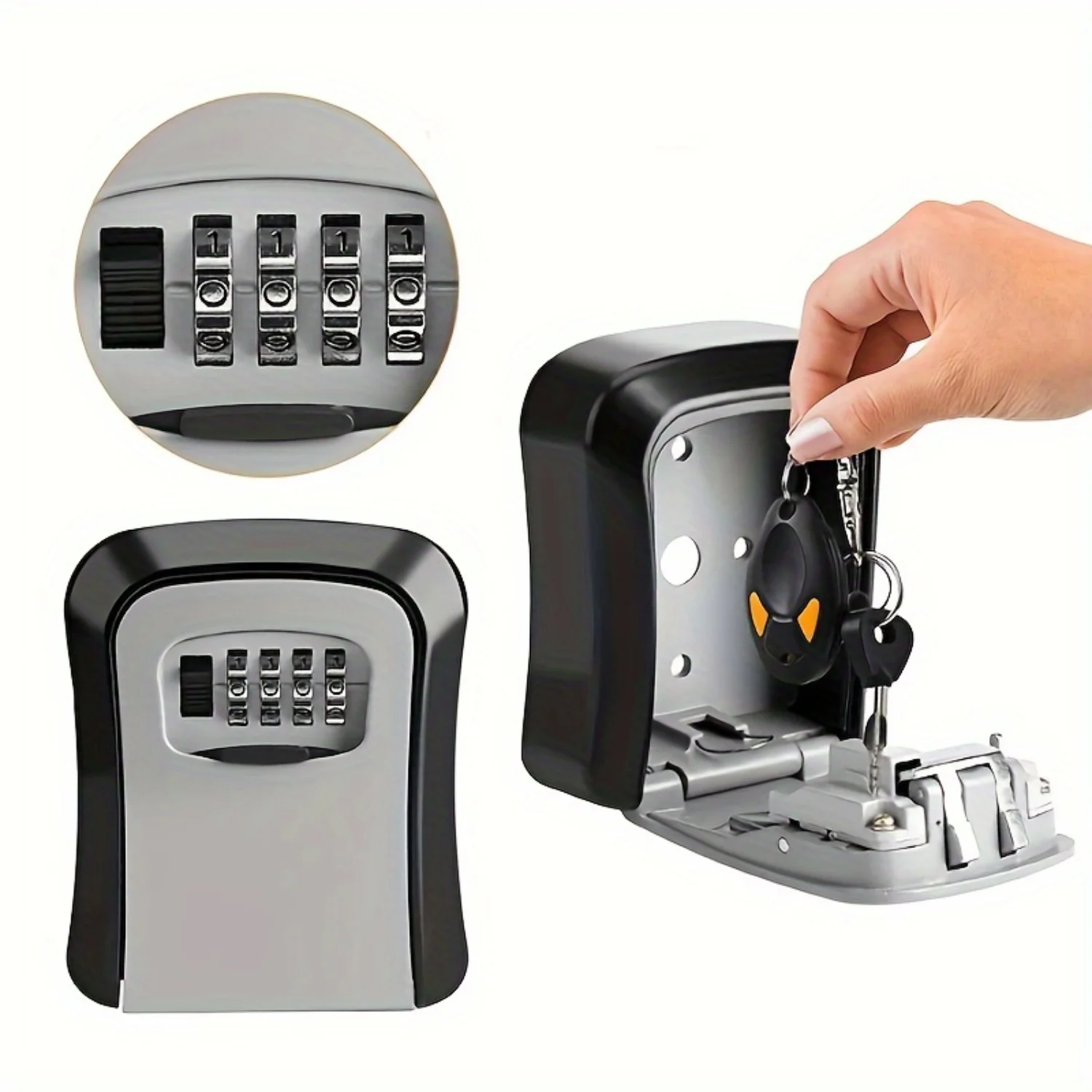 

Heavy Duty Wall Mounted Key Lock Box with 4 Digit Combination - Varnished Finish, Secure Key Holder for Indoor & Outdoor Use