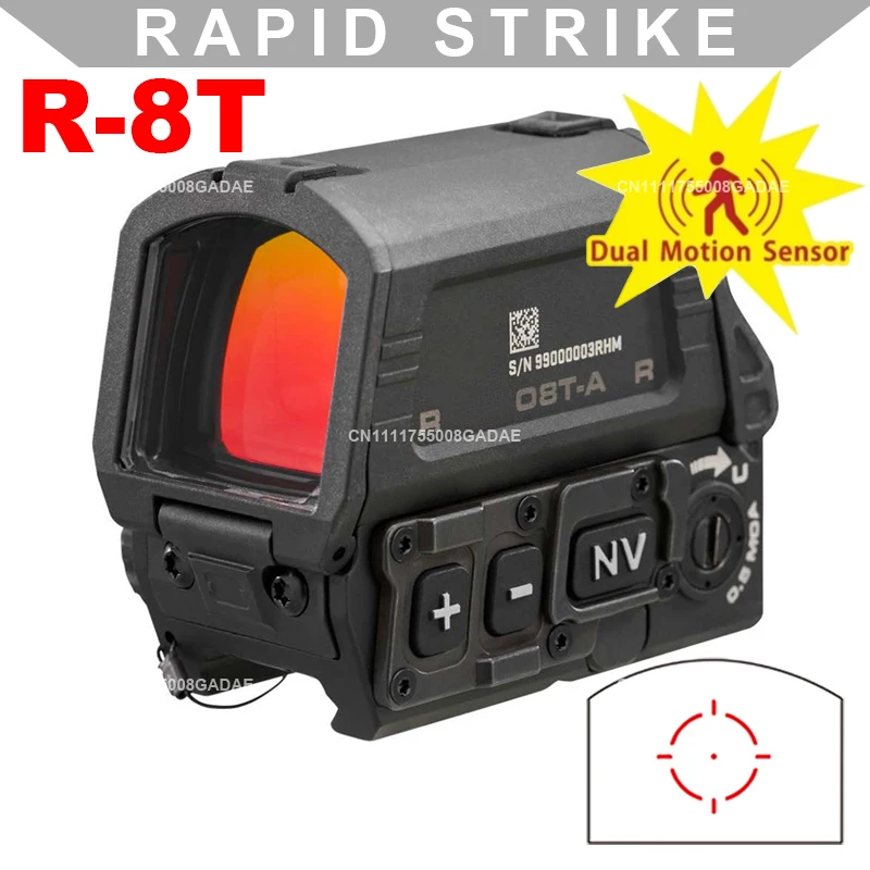 R-8T Compact Red Dot Sight Rifle Reflex Holographic Optic Sight Scope Motion Sensing/NV Function for Tactical Picatinny Rail