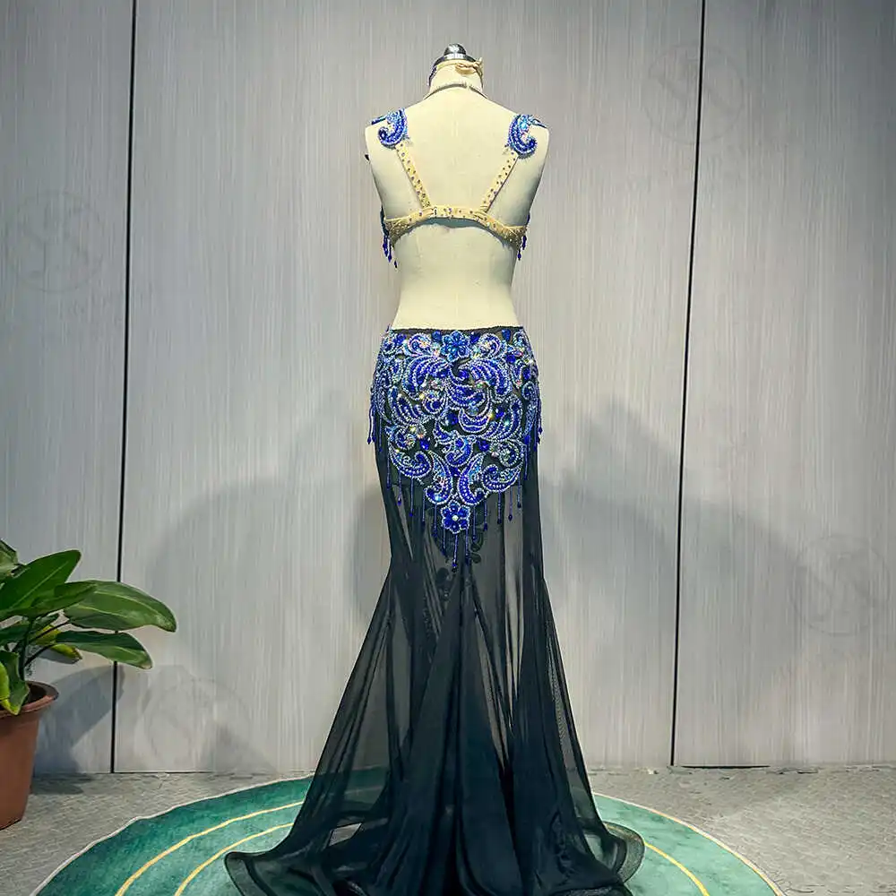 Customized Eastern Belly Dancewear Women Clothes Tassel Belly Dancing Bra Skirt Belt Oriental Dance Costume Group Stage Suit Set