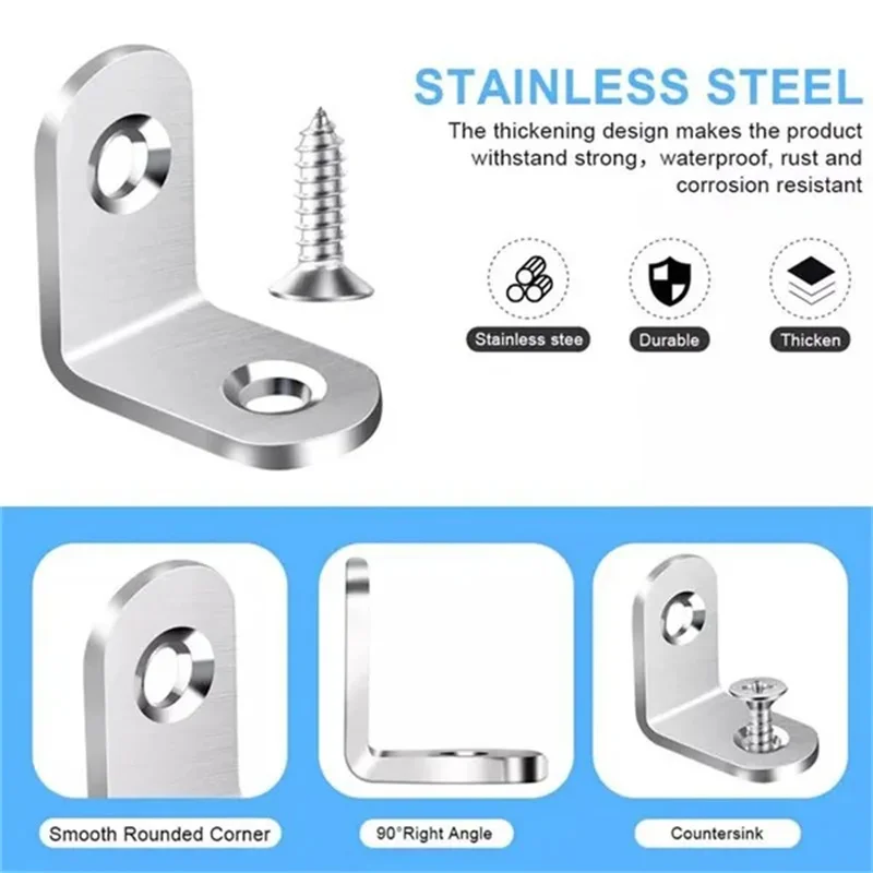 L Shaped Corner Brackets 90 Degree Right Angle Stainless Steel Bracket Fastener For Wood Furniture Bedframe Cabinet Accessories