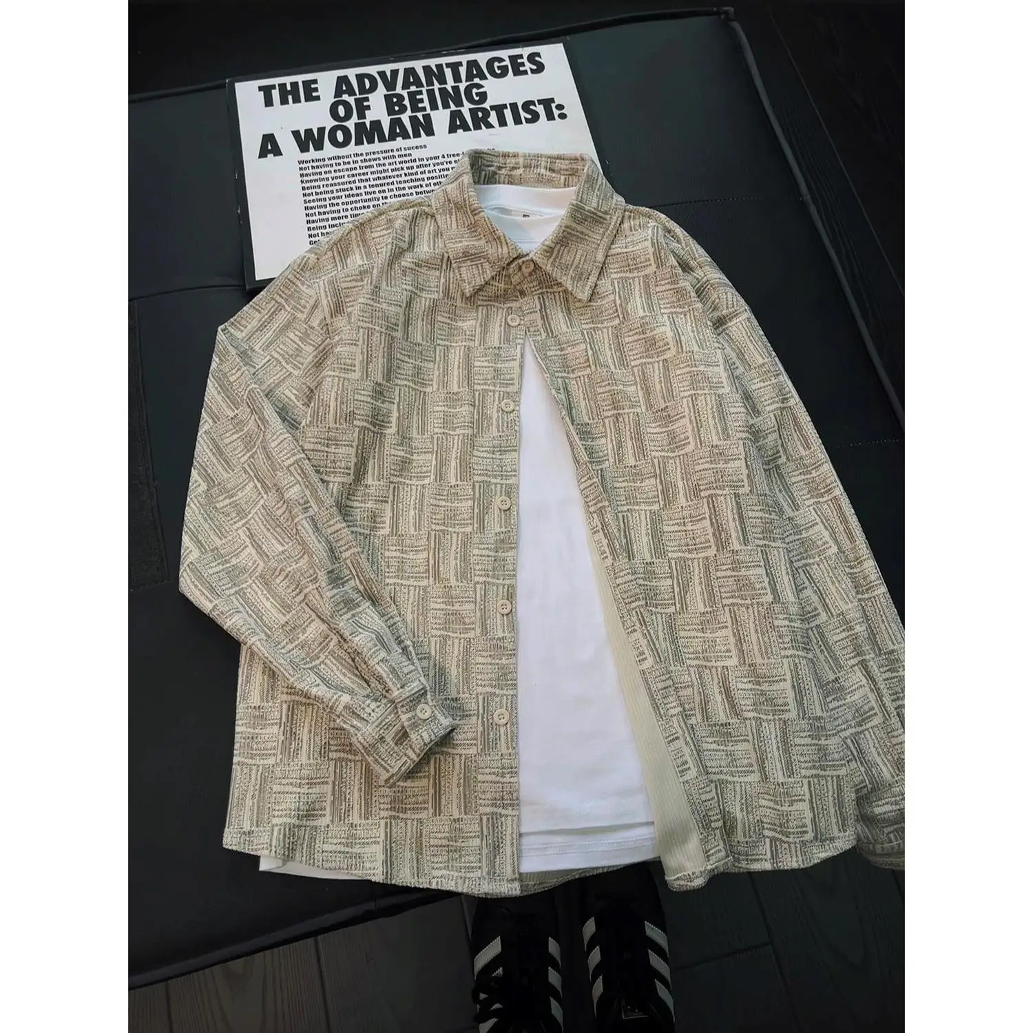 American Casual Plaid Long Sleeve Shirt Men Spring Autumn Loose Retro Casual Style Collar Spring Autumn Fashionable Shirt