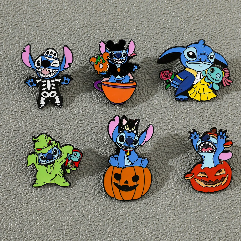 Disney Stitch Enamel Pin Badges Halloween Series Brooches Bag Lapel Pins Cute Pendant Decoration for Kids Small Trinket Gift