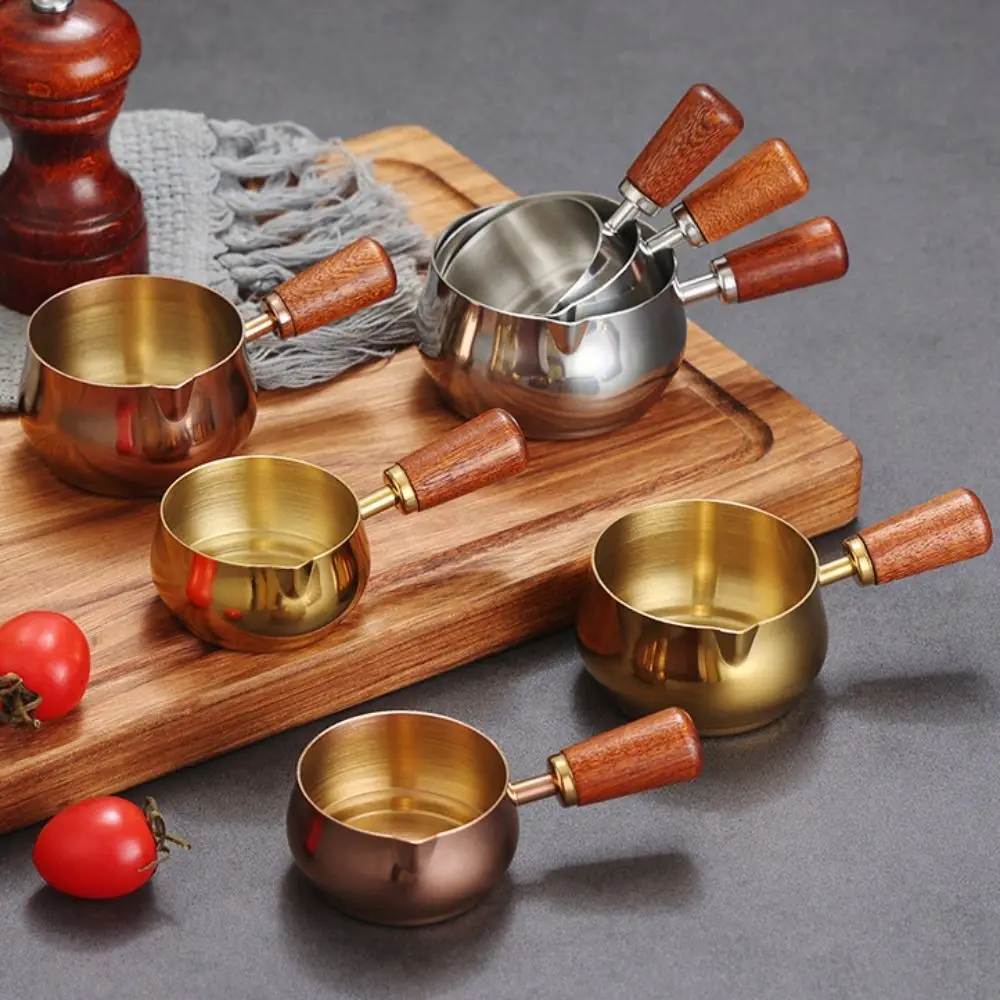 304 Stainless Steel Sauce Pan Wooden Handle 60ml/120ml/180ml Seasoning Cup Reusable Measuring Spoon Steak