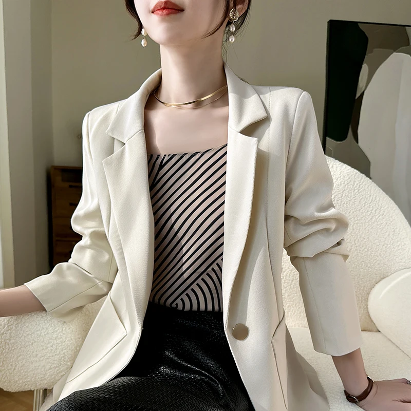 Women'S Twill Blazer For Spring And Summer New Professional Wear Elegant Slim-Fit Waist-Cinching Small Suit For Women
