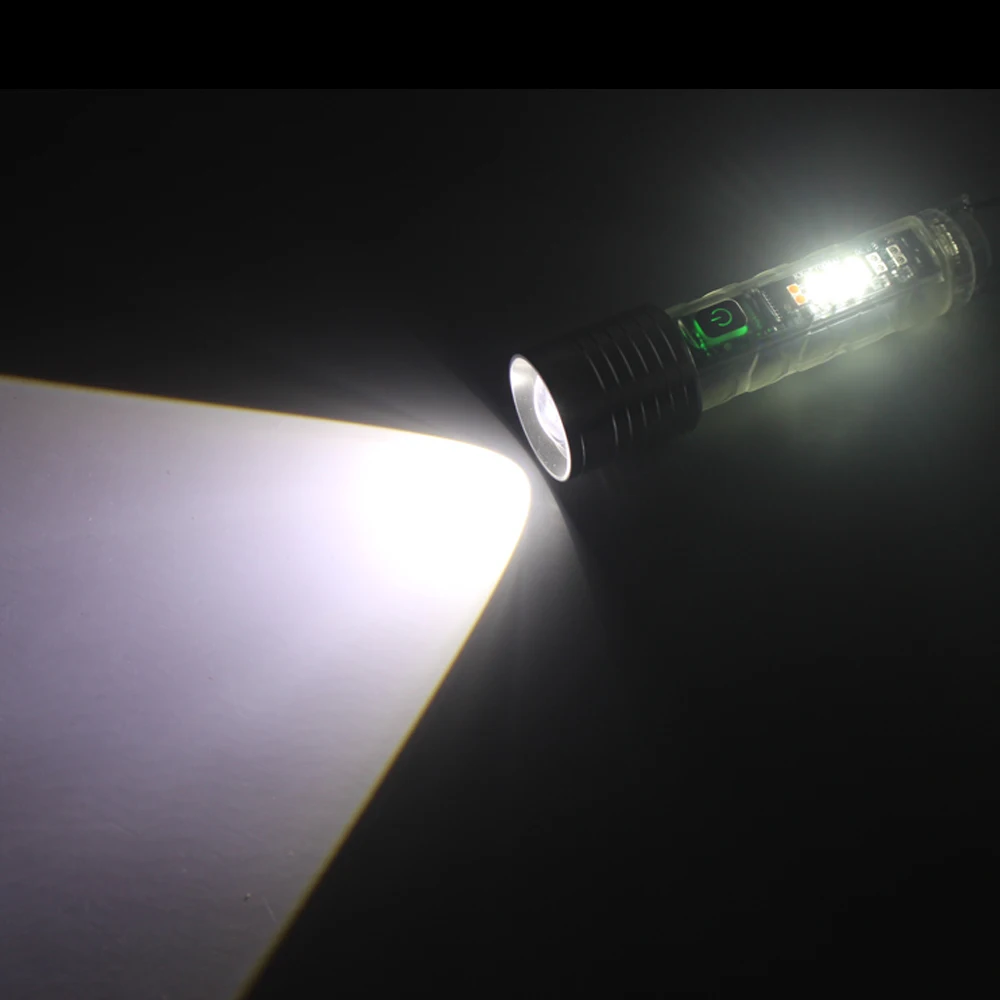 Portable LED Flashlight Multifunction Work Light with Hook Zoom Type-C Rechargeable Torch Waterproof Camping Lantern