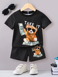 Summer Boys' Suit T-Shirt Top Shorts Printed Casual Fashion Children's Clothing 4-7y