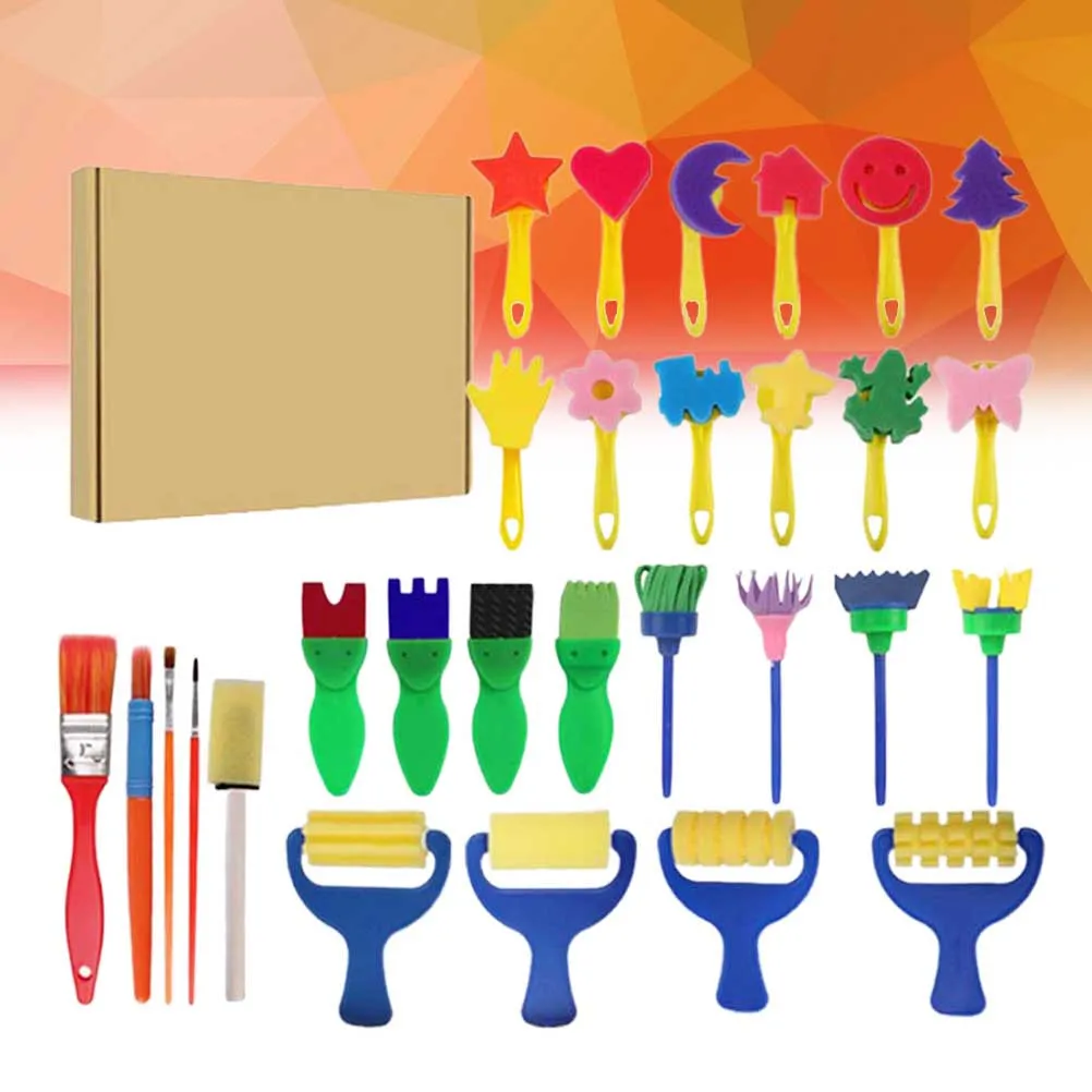 

29Pcs Eva Painting Stamp Set Sponge Brushes Creative DIY Art Painting Tools for Kids Drawing Random Colors Painters Tools