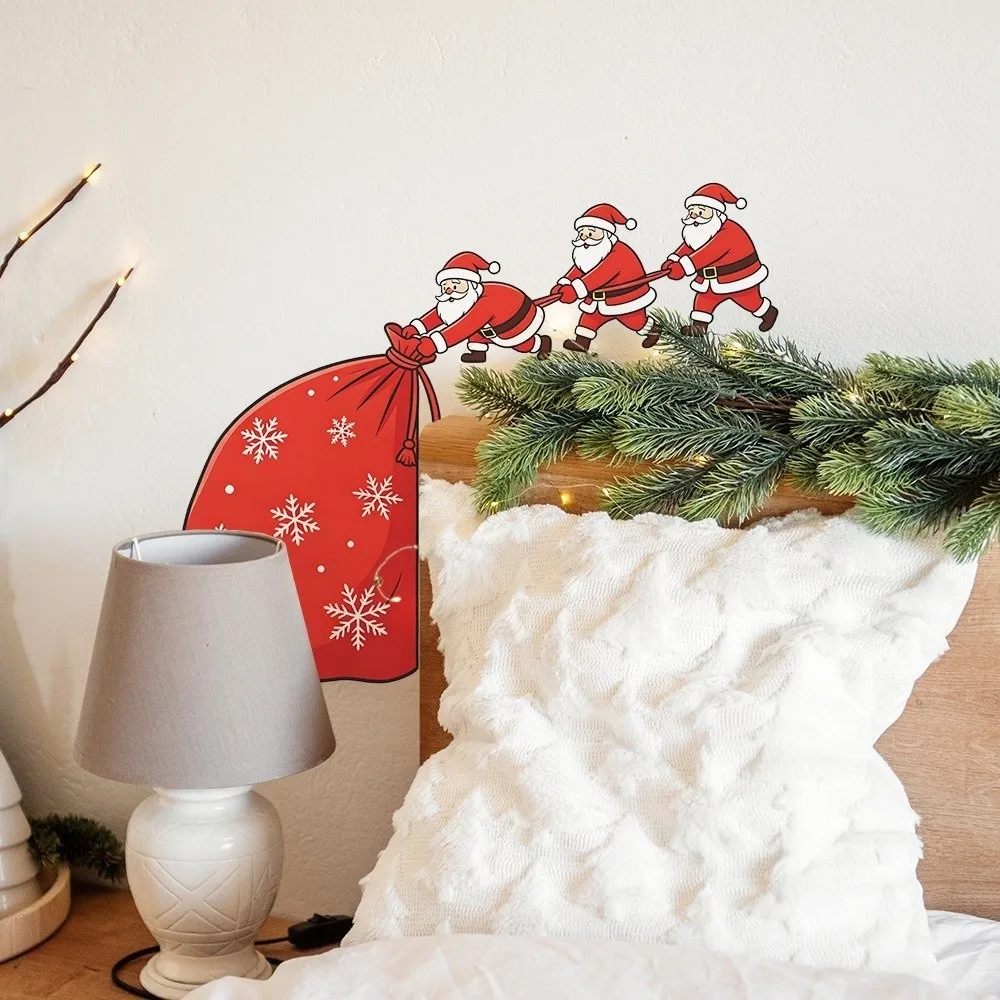 Funny Santa Claus Gift Bag Wall Decals Self-Adhesive PVC Door Frame Decor 2D Cartoon Pattern Christmas Pendants Christmas Party