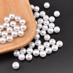10-300pcs/lot 4-12mm Imitation pearl white beige ABS perforated round DIY beads for jewelry making