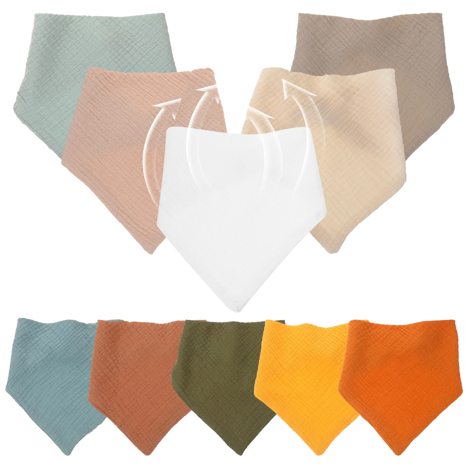 

10Pcs Double Layer Gauze Small Bibs Soft Muslin Cotton Adjustable Multifunctional Triangle Drool Burp Cloth Unisex