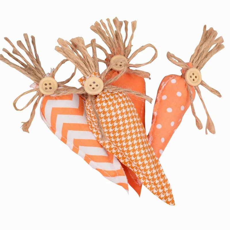 4Pcs Easter Carrot Stuffed Toys Cute Artificial Button Striped Dot Print 4 Styles Carrot Toys Indoor Decor Gift for Kids Adults