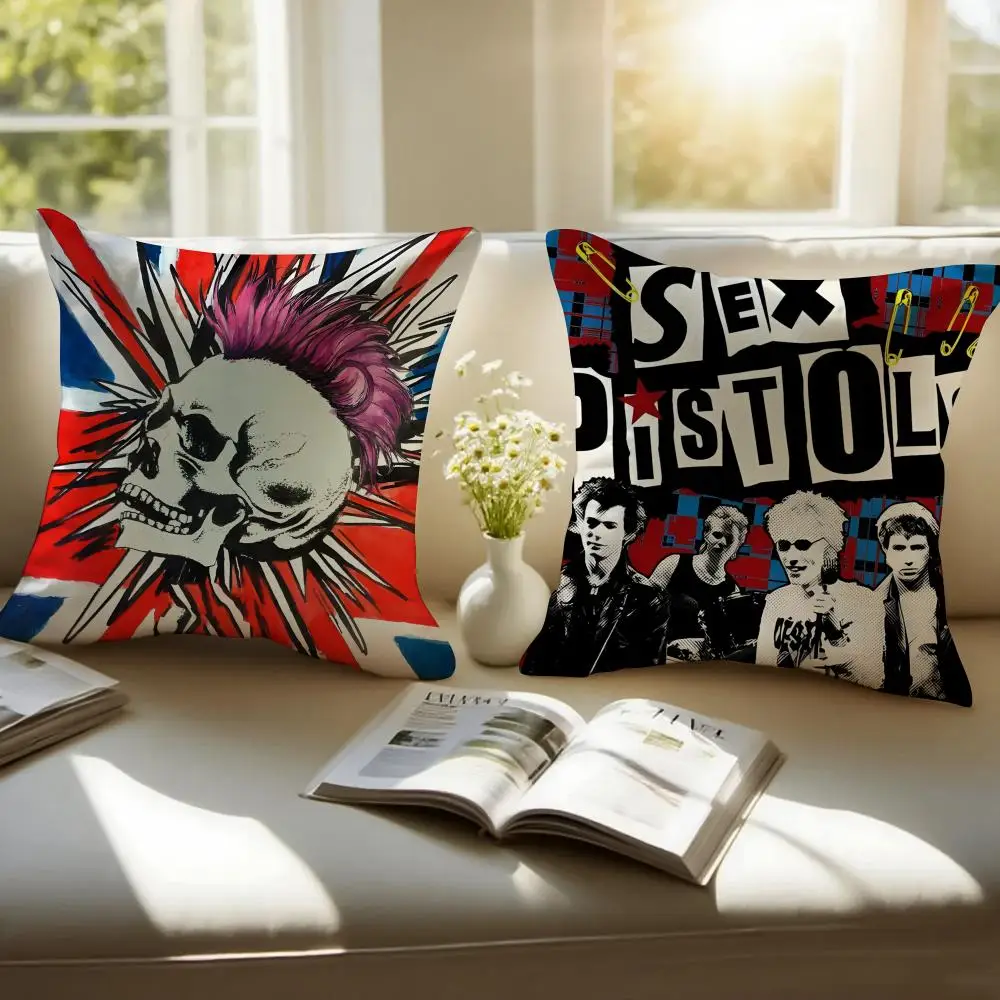 Punk British Rock Band S-Sex P-Pistols Cushion Cover Pillowcase Anti-dustmite Invisible Zipper Short Plush Sofa Cushion